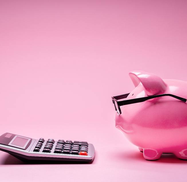 Piggy bank and calculator